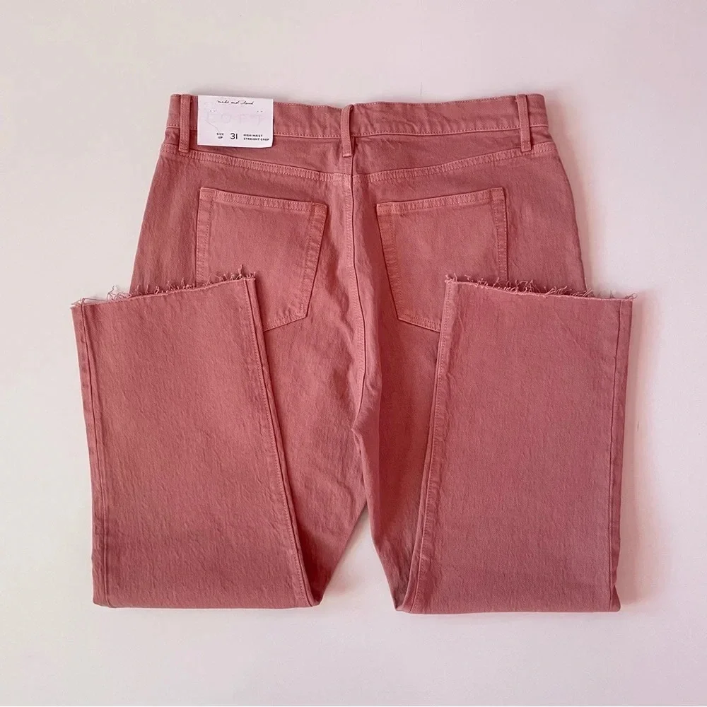 NWT! LOFT Womens High Waist Straight Crop Jean Blush Pink Frayed Hemline Size 31 - Picture 5 of 14